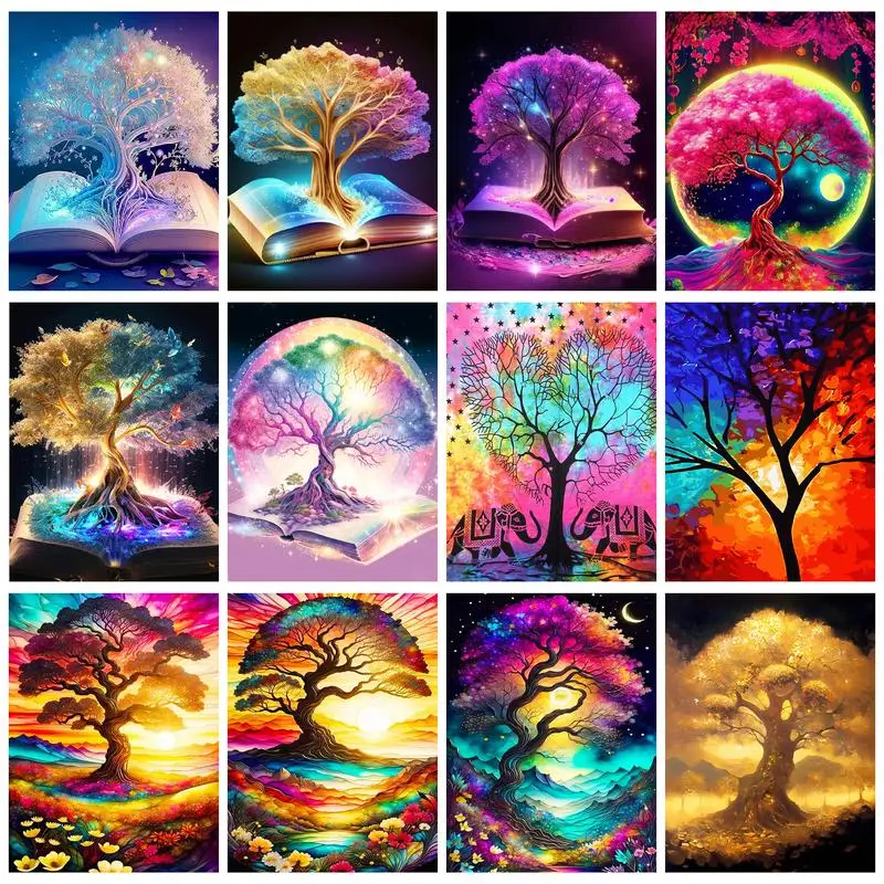 

RUOPOTY Painting Paints By Numbers Dazzling Colorful Tree Picture Wall Acrylic Paints Paintings Wall Decor