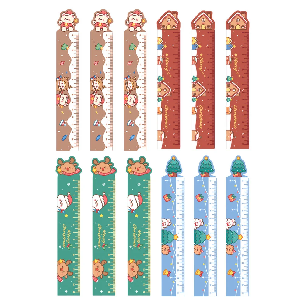 12 Pcs Kawaii Ruler Cartoon Flexible Christmas Magnetic Style Wear-resistant Kids