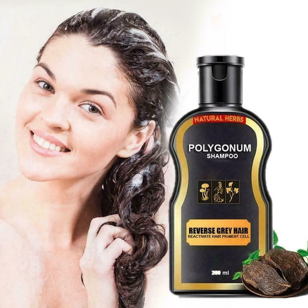 200ml Reverse Grey Hair Darkening Natural Polygonum Shampoo Black Hair Shampoo Anti Gray Hair Treatment White Removal Herbal