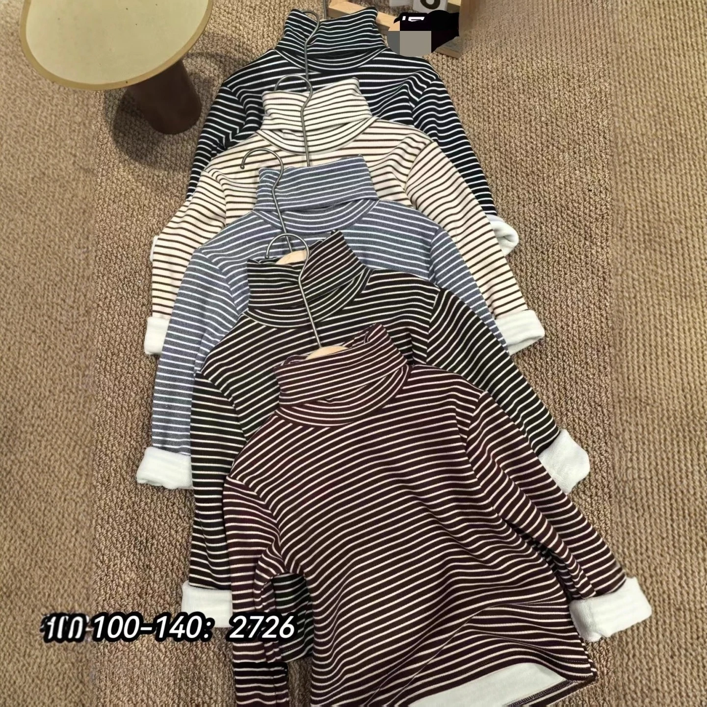 

Children's bottoming tshirt 2025 late autumn Korean version striped integrated velvet