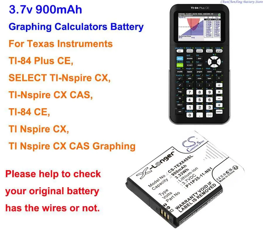 Cameron Sino 900mAh Battery for Texas TI Nspire CX, TI Nspire CX CAS Graphing, TI-84 CE, TI-84 Plus CE, check with wires or not