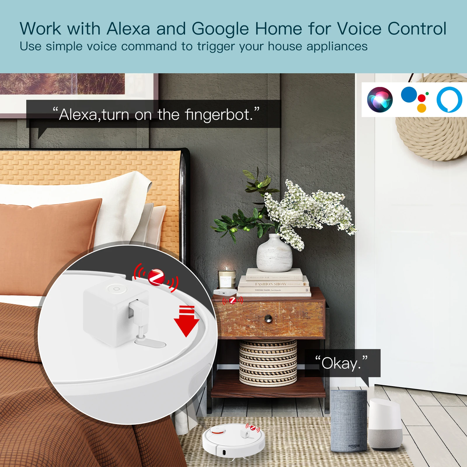 指紋センサー付きスマートセルフタイマー,自動スイッチ,音声制御,Google Home