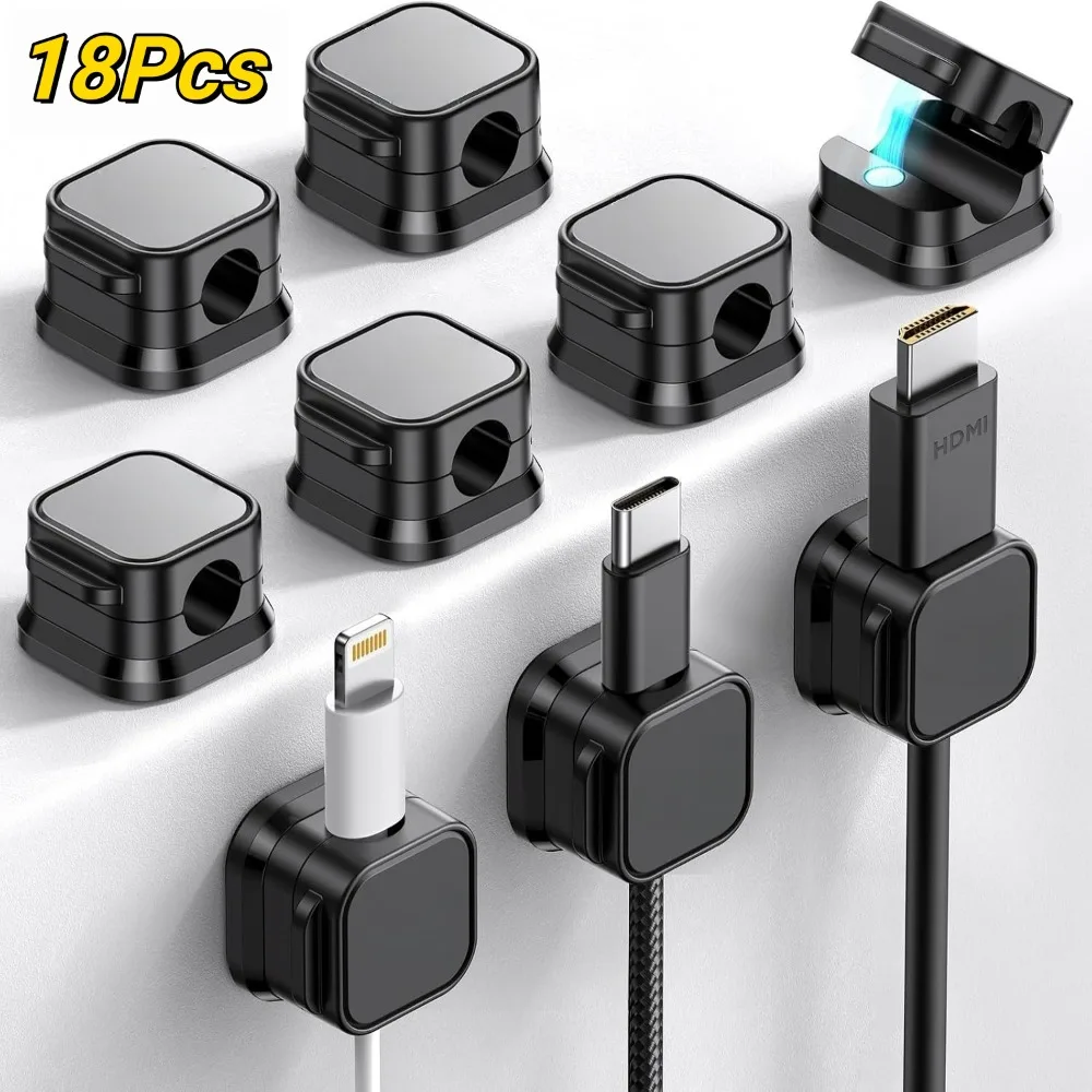 18pcs Magnetic Cable Organizer Holder Storage Smooth Adjustable Holder Cable Management Wire Keeper Under Desk Cable Organizer