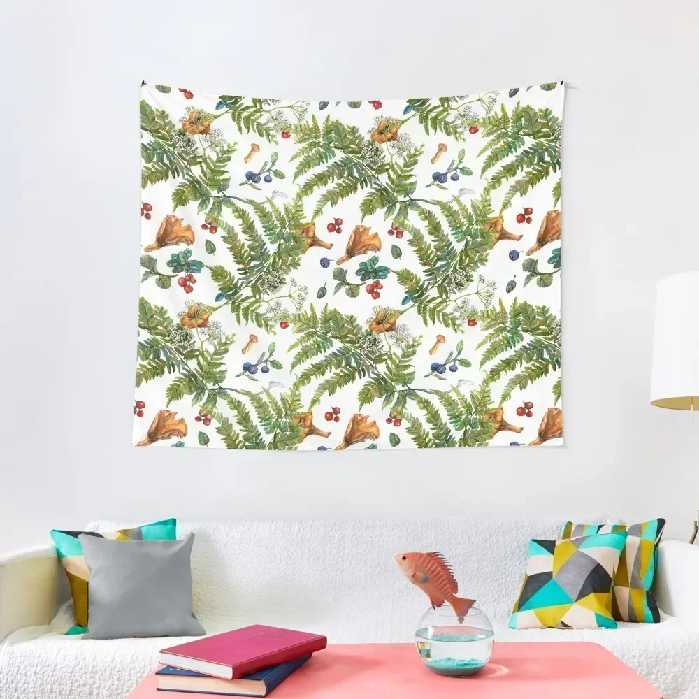 

Forest ferns, berries and mushrooms Tapestry Decoration Bedroom Decoration Wall Aesthetic Room Decoration Tapestry