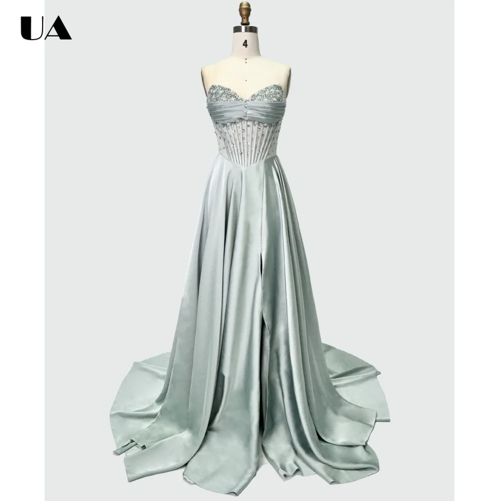 

ULBYANRY Customized Satin Mermaid Strapless Evening Dress for Woman Exquisite Embellished Party Dress Elegant Lace-up Ball Gown