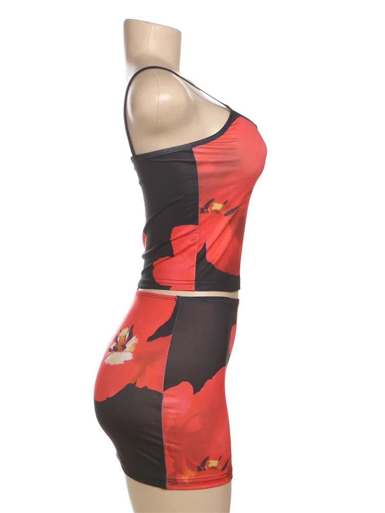 Sisterlinda بألواح طباعة 2 قطعة مجموعة مطابقة مثير الصيف المحاصيل كاميس عالية الخصر ضئيلة التنانير الصغيرة الإناث عطلة الشاطئ وتتسابق