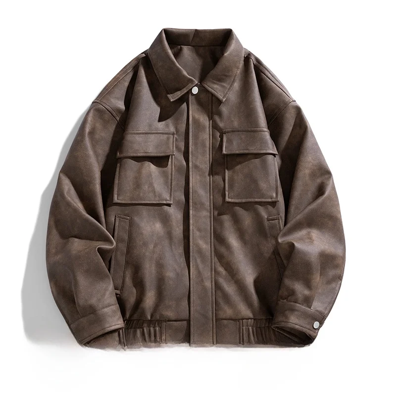 

Ретро-куртка из американской кожи для мужчин, повседневная, с отложным воротником, парная модель, молодежная, свободного кроя, стандартной длины, осенняя новинка