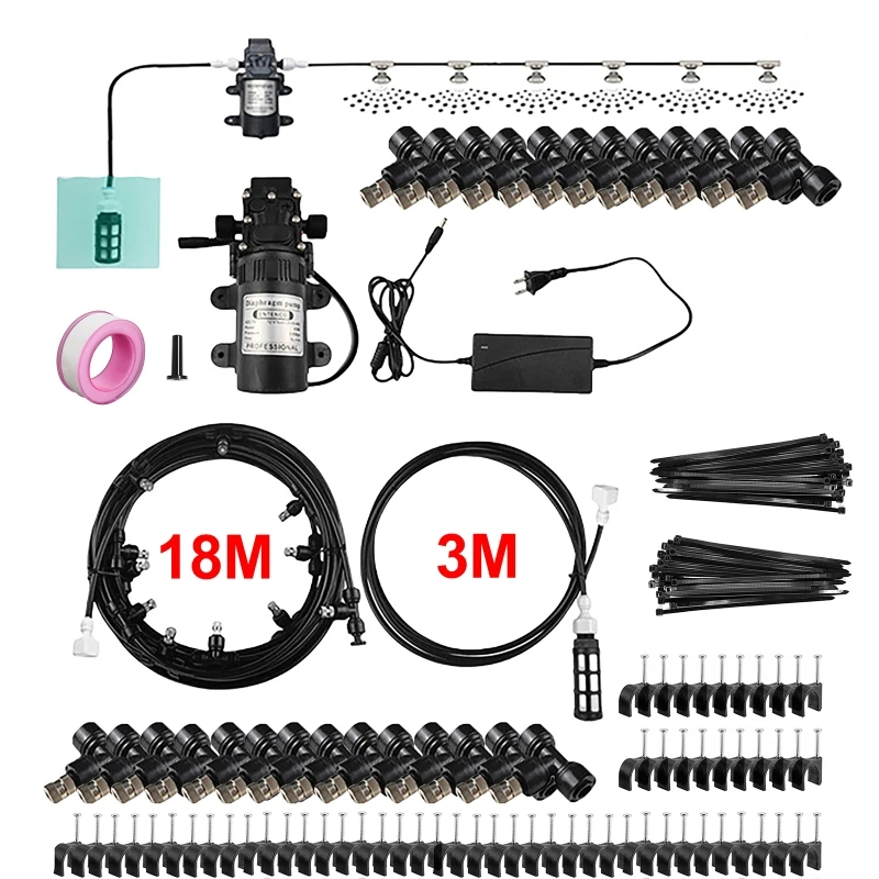 

18M Garden Water Mist Atomizer Electric Sprayer Misting Cooling System Garden Nebulizers Water Fog Plant Mister Nozzles