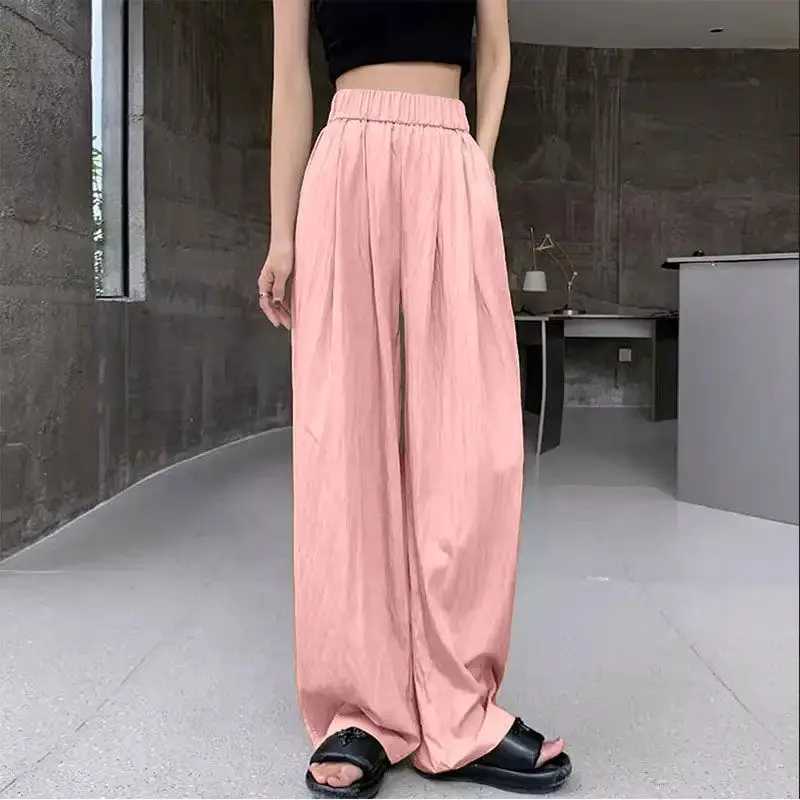 Ice Silk Casual Wide Leg Pants Women Summer Thin High Waist Slim Loose Lazy Straight Tube Yamamoto Pants Comfortable High Waist