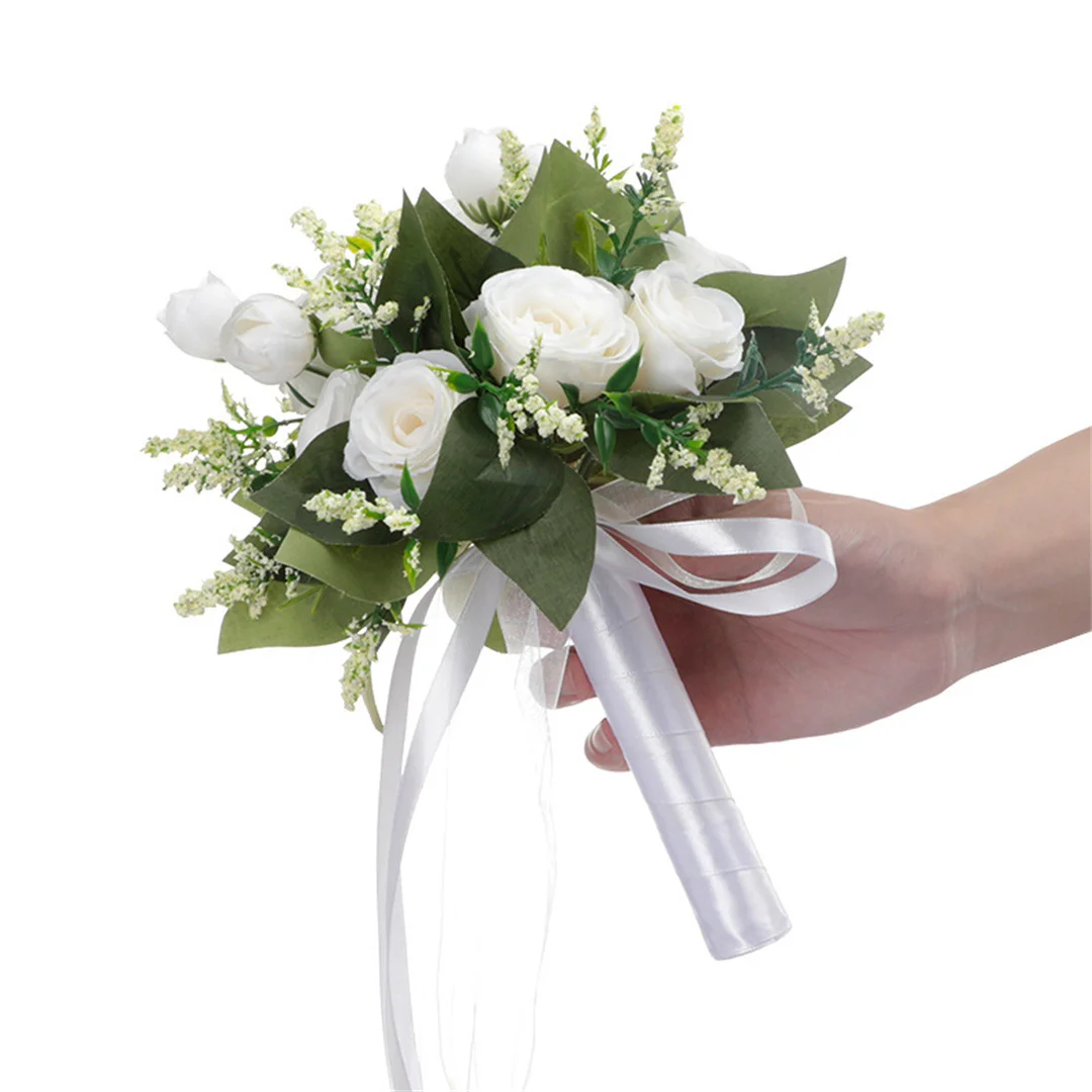 Ramo de novia de boda para damas de honor, ramo pequeño de rosas Mori, ramo de simulación de comercio exterior, en stock