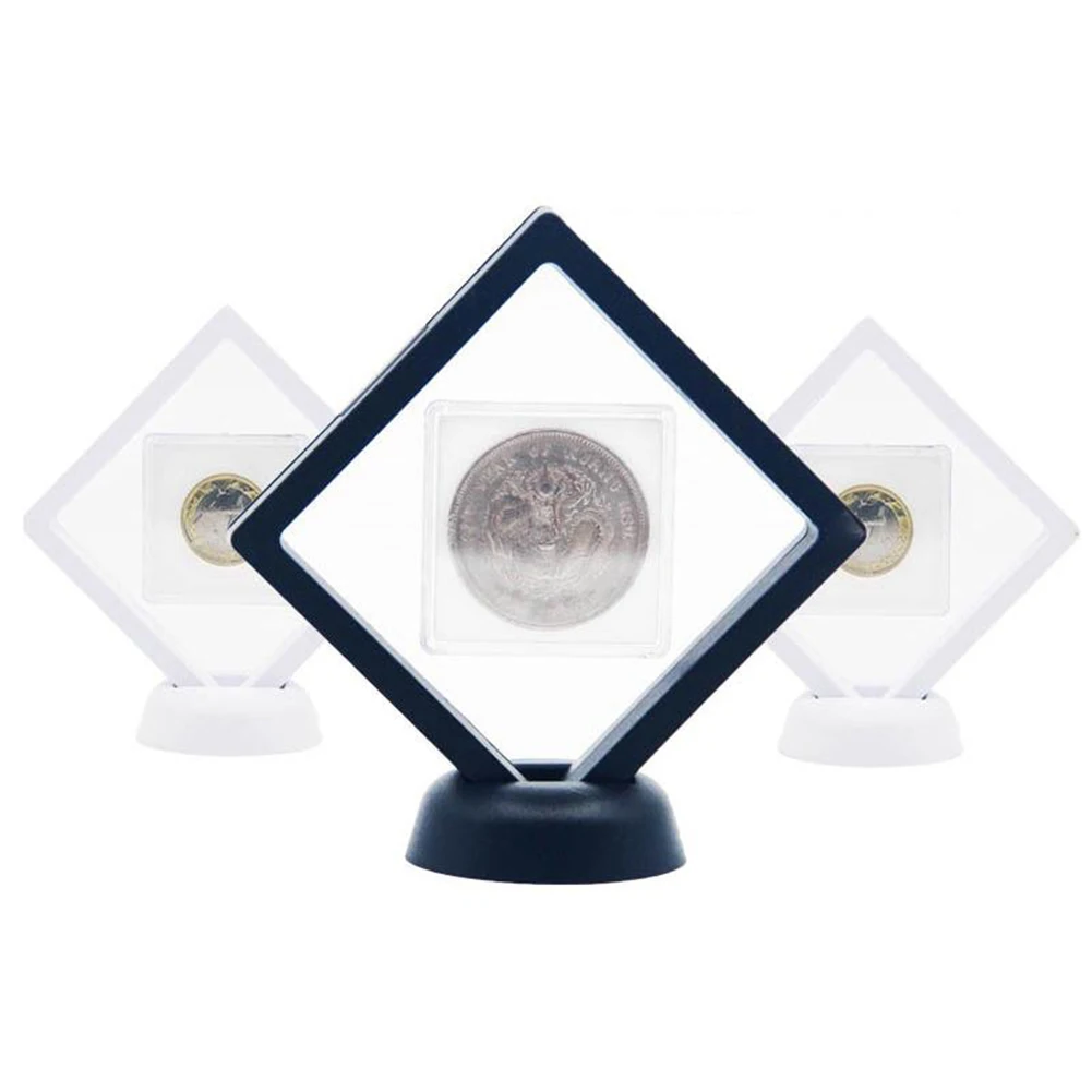 5-10PCS 3D Floating Frame Holder Stand Box Transparent Jewelry Ring Coin Necklace Display Case 70x70x20mm 2colors Optional