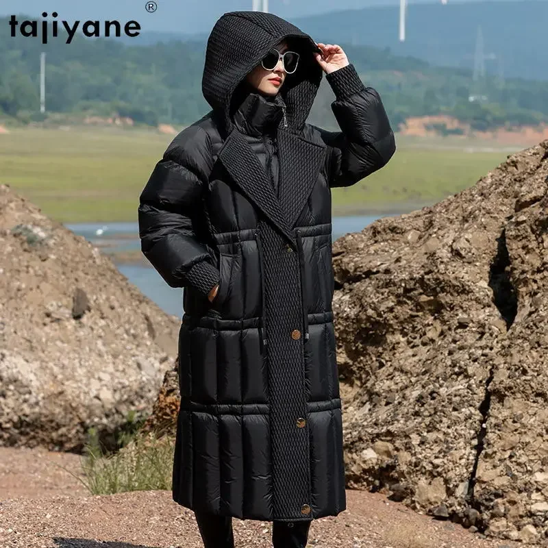 Tajiyane High-end Winter Trench Coat for Women 2023 Ultra-thick 95% White Duck Down Jacket Hooded Long Down Coats Korean Parkas