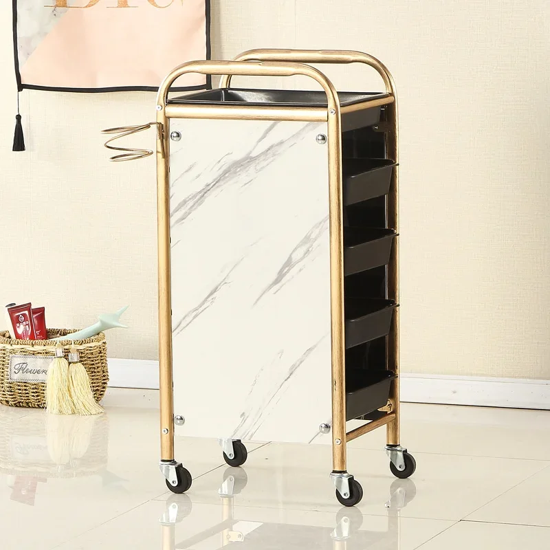 Retro Metal Cosmetologist Trolley Mobile Pulley Beauty Salon Cart Multi-level Classification Barber Trolley Wild Scene Tool Cart