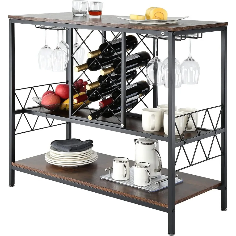 40 Inch Industrial Bar Cabinet, Wine Table for Liquor and Glasses, Sideboard Buffet Cabinet with Glass Holder & Wine Rack,