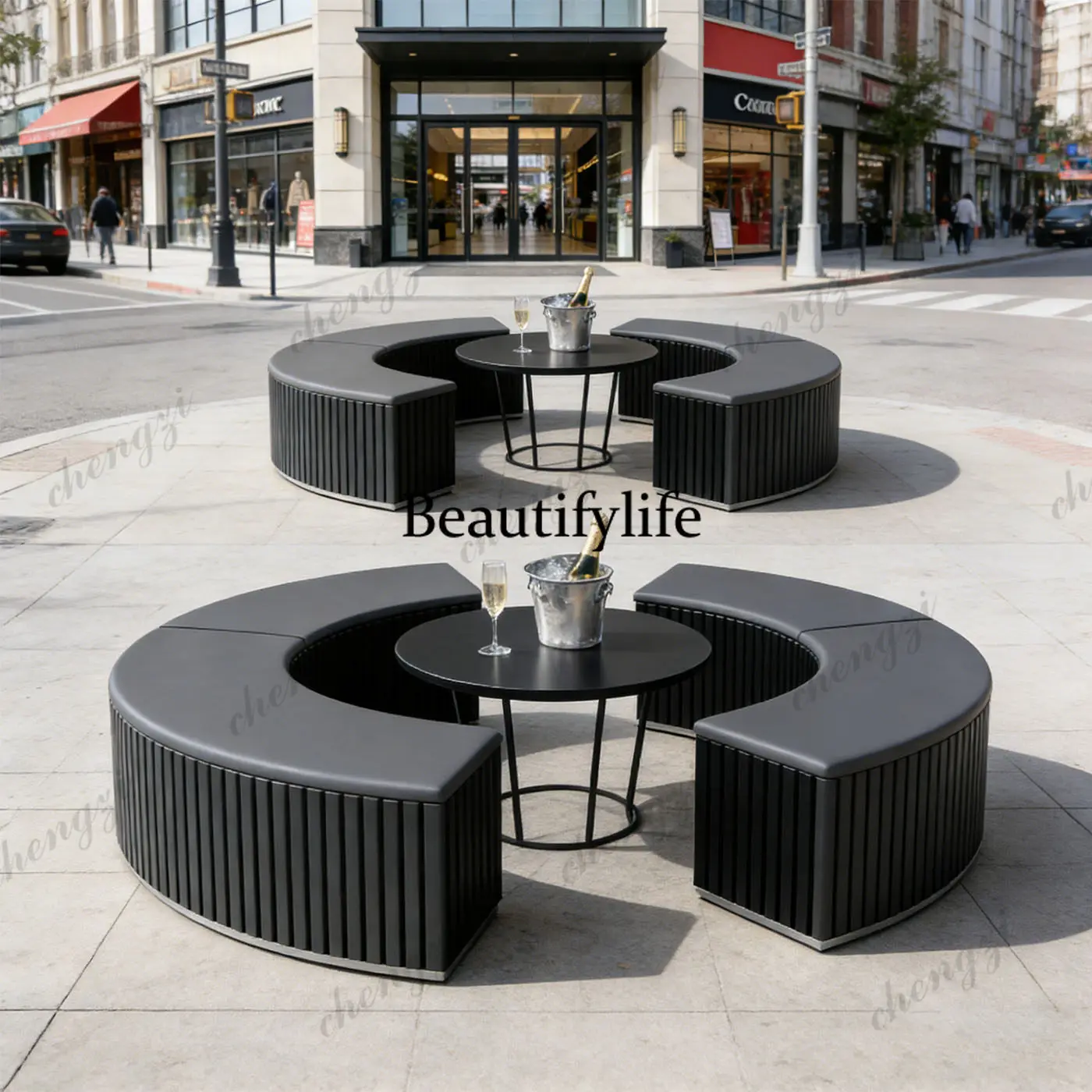 Outdoor sofa round table combination commercial square shopping mall rest area reception sofa courtyard soft bag seat stool