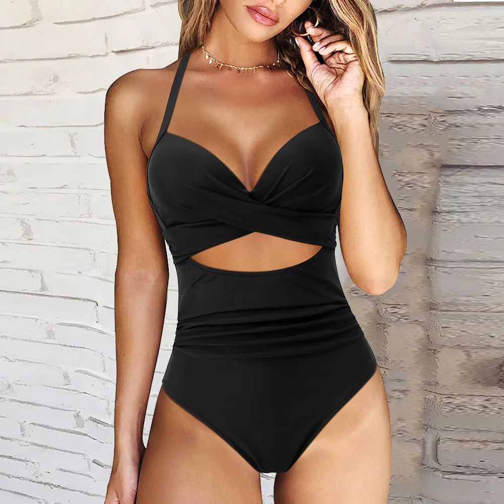 One Piece Swimsuit Women Backless Puch Up Sexy Swimwear Solid Bathing Suits XL Size Beachwear Monokini  Swimsuit Women 2023