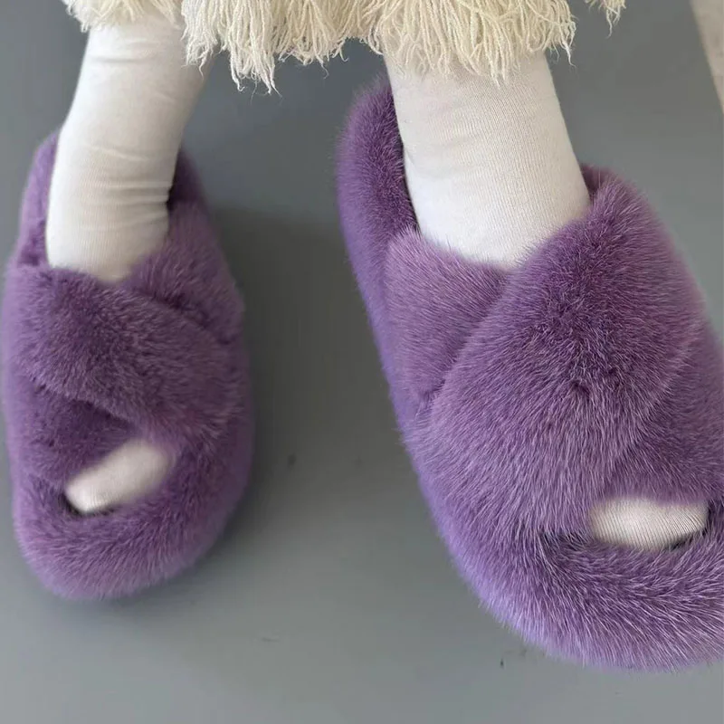 

Mink Cross Women Slippers Fluffy Platform Slippers For Women Spring And Autumn Plush Shoes Woman Comfort Non Slip Home Slippers