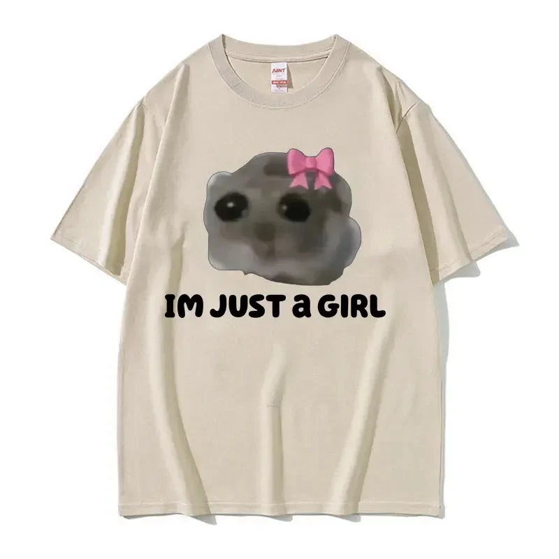 Funny trendy cute sad hamster meme T shirt Men Women summer fashion vintage tee shirt casual oversized T-shirt streetwear