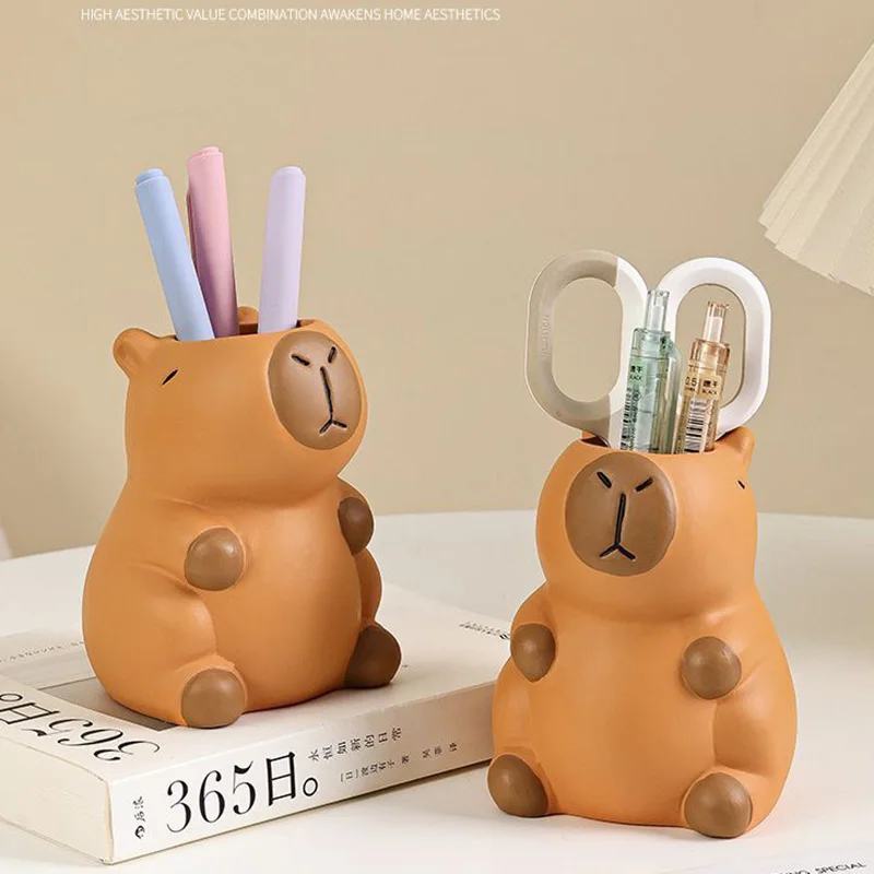 Cute Capybara Style Pen Holder Makeup Brush Organizer Creative Storage for Office Desk Decor Stationery Container