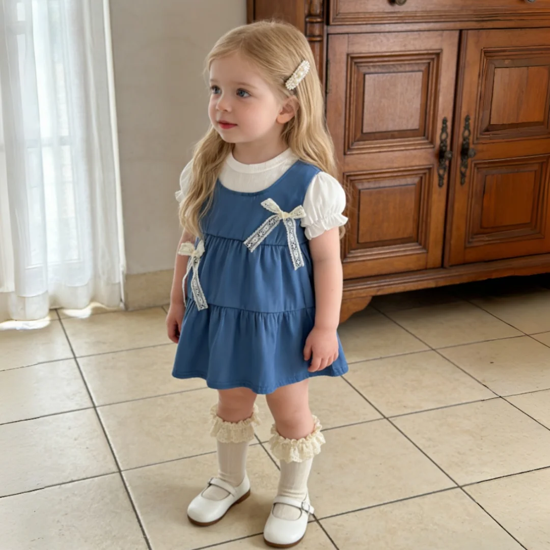

Летние платья для девочек с коротким рукавом и бантиками, милые пляжные детские платья, одежда для малышек