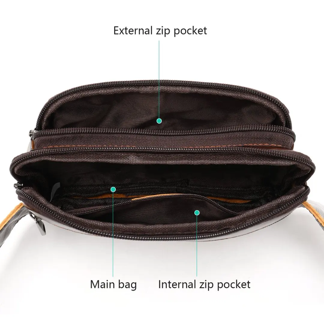 حقيبة خصر للرجال من الجلد الطبيعي، حقيبة كروس بكتف واحد للاستخدام الخارجي، حقيبة صدر للرجال، حقيبة صغيرة من الجلد الطبيعي للرجال #6