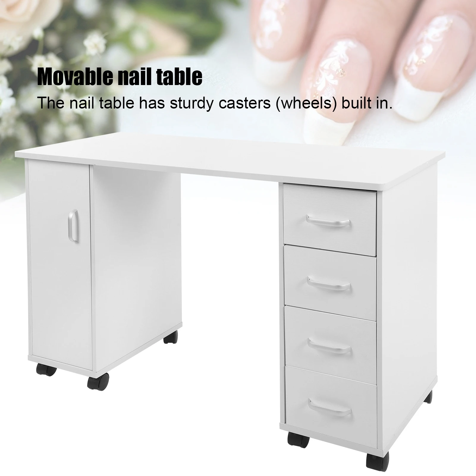 Manicure Desk Manicure Nail Table Movable Nail Station Desk with Casters Nail Art Equipment for Beauty Salon Manicure Nail Table