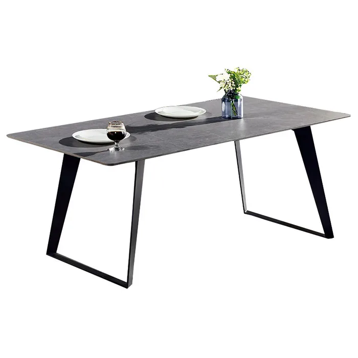 New Model Carbon Steel Base Slate Sintered Stone Slate Top Dining Table