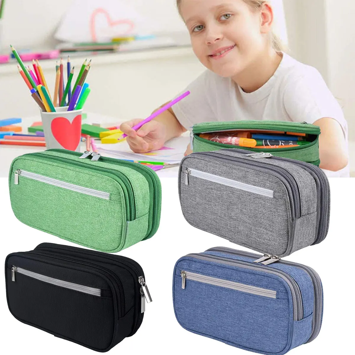 Portable Large Capacity Multifunctional Pencil Bags Case Simple Pencil Pouch Children Student Pen Box School Stationery Storage