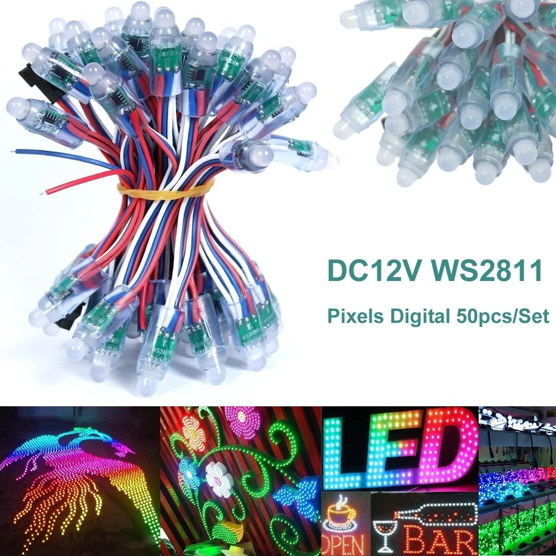 50 or 100pcs DC12V Diameter 12MM WS2811 RGB Pixels Digital LED Module Transparent Cover Exposed IP68 Waterproof Led Pixel