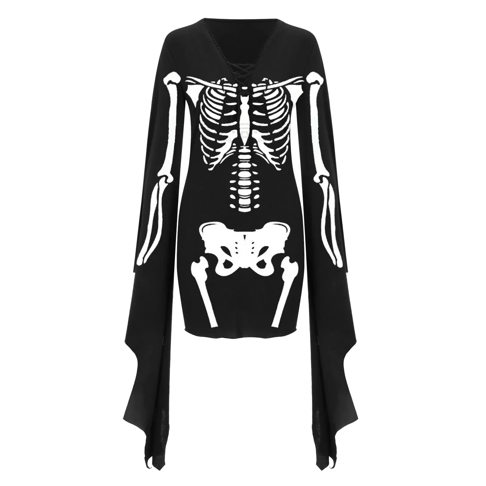 Women\'s Gothic Dress Batwing Sleeve Halloween Goth Dress Sexy Party Long Sleeve Black Saints Day Bodycon Dresses Cosplay Costume