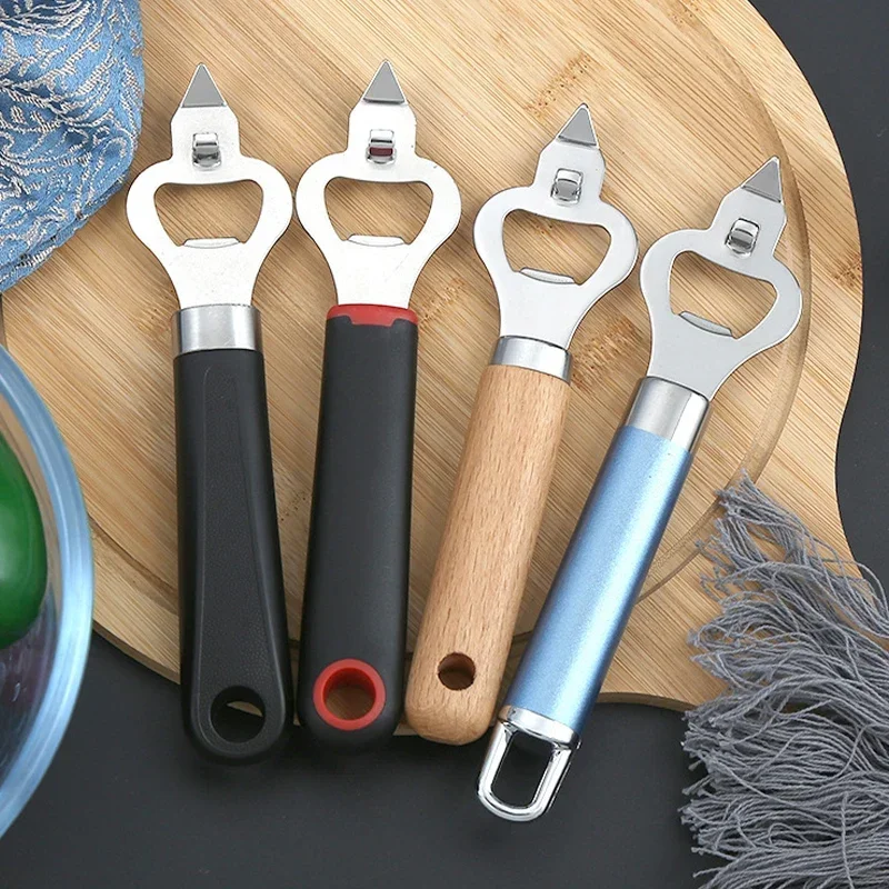 Beer Bottle Opener Stainless Steel Corkscrew With Wooden Handle Multi-Function Manual Can Opener For Kitchen Bar Party Supplies