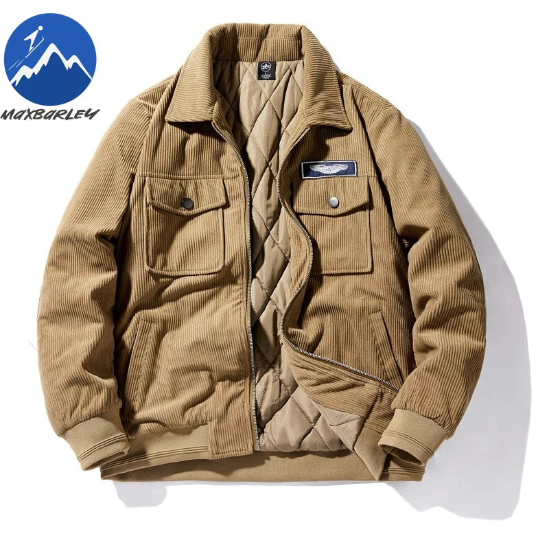 Maxbarley Men Corduroy Padded Jacket Casual Business Thickened Parka High Quality Turndown Collar Travel Windproof Winter Jacket