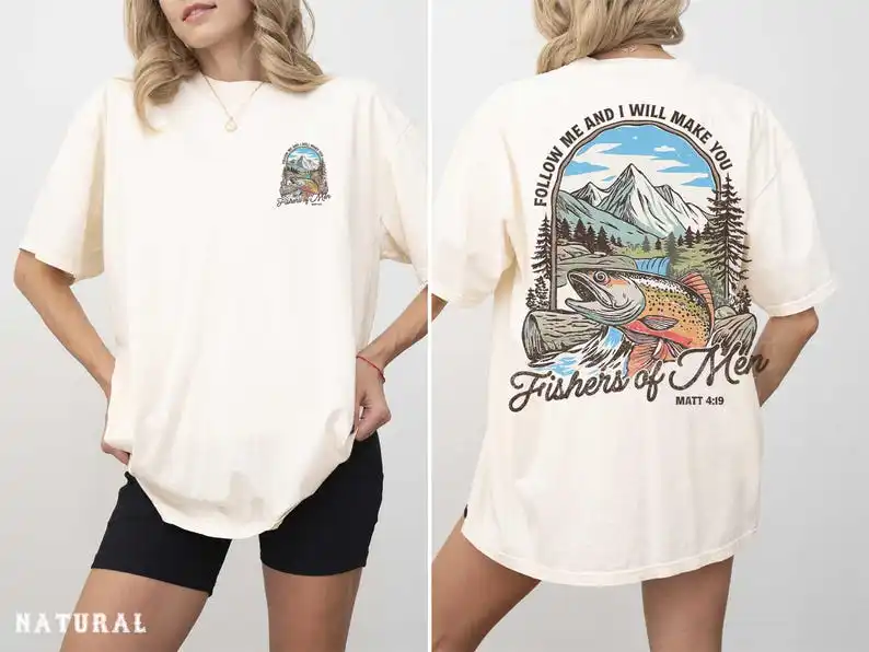 T-shirt de pêche chrétien, Tee-shirt Pêcheurs de l'Âme, T-shirt de foi en plein air, Tee-shirt Jésus, Verset biblique Matthieu 4:19