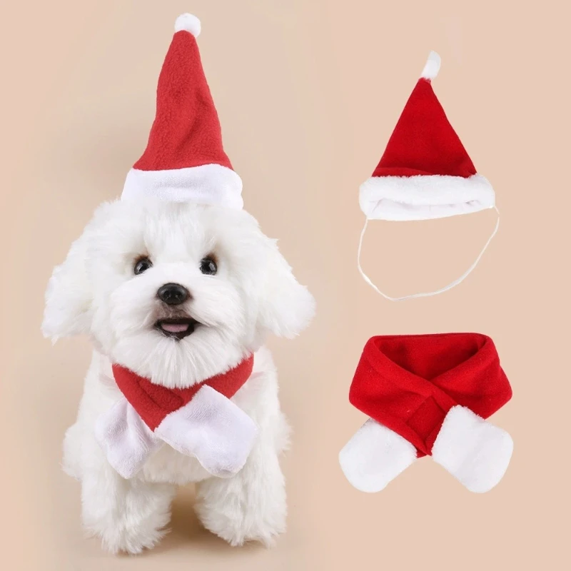 

Cat Santa Hat with Scarf Christmas Hats for Cats Small Dog Santa Hat Christmas Costume for Cat Rabbit Puppy Doll Decoration