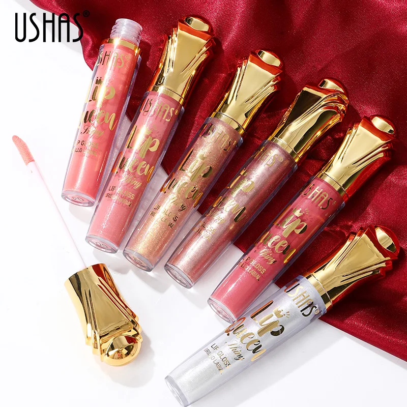 USHAS-cetro mate de belleza para mujer, brillo de labios dorado, líquido hidratante de larga duración, cosméticos, regalo de Festival, maquillaje