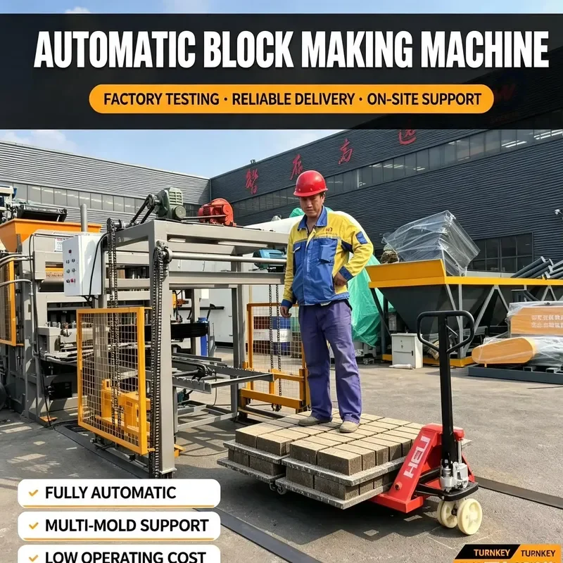 High-Accuracy QT5/6/8-15 Automatic Cement Block Machine for Hollow Block, Interlocking Brick and Curbstone Manufacture