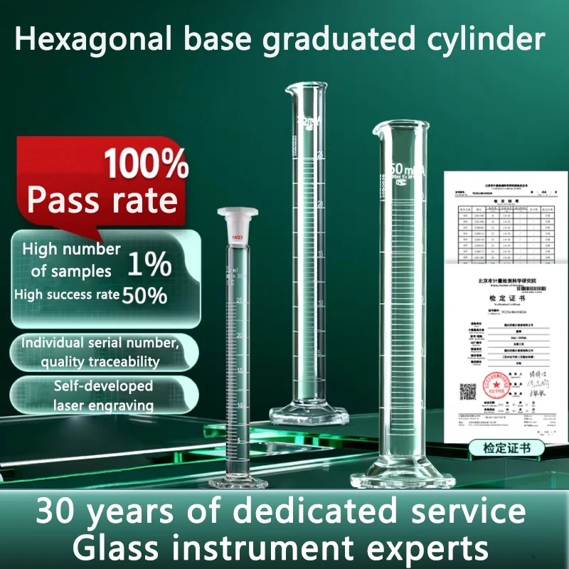 3.3mm High Borosilicate Glass Graduated Cylinder, High Precision Straight Cylinder, Hexagonal Bottom, Lab Equipment, 10-2000ml