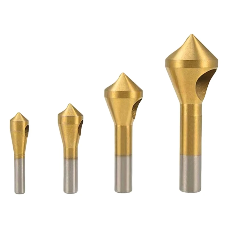

4pcs Coated Countersink Deburring Drill Bit Set for Steel Aluminum and Plastic Taper Hole Cutter Chamfering Tools Q0KF