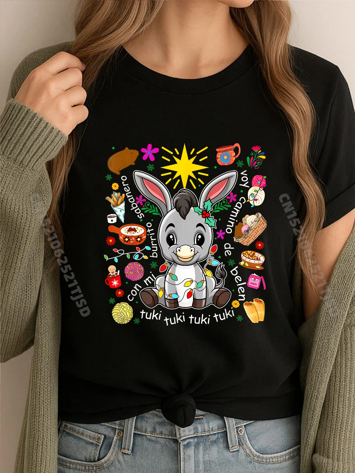 

Mi Burrito Sabanero Mexican Tuki Tuki Donkey Latino Рождественская кремовая футболка для пар унисекс Harajuku