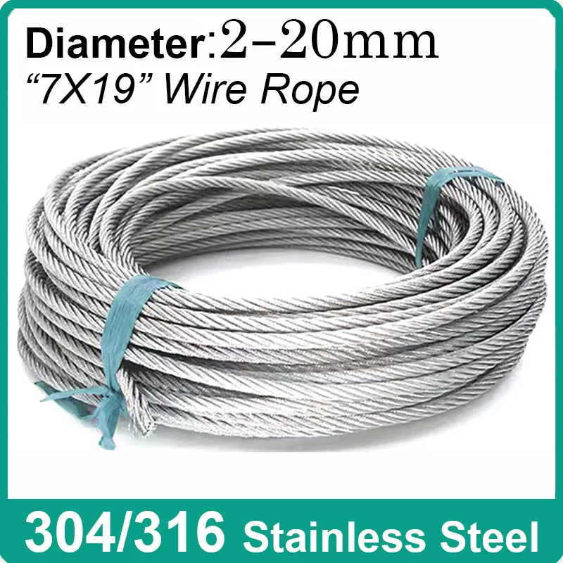 

Diameter 2-20mm 304/316 Stainless Steel Multi-strand Wire Rope 7X19 Structure Rustproof Clothesline Lifting Line 1Meter