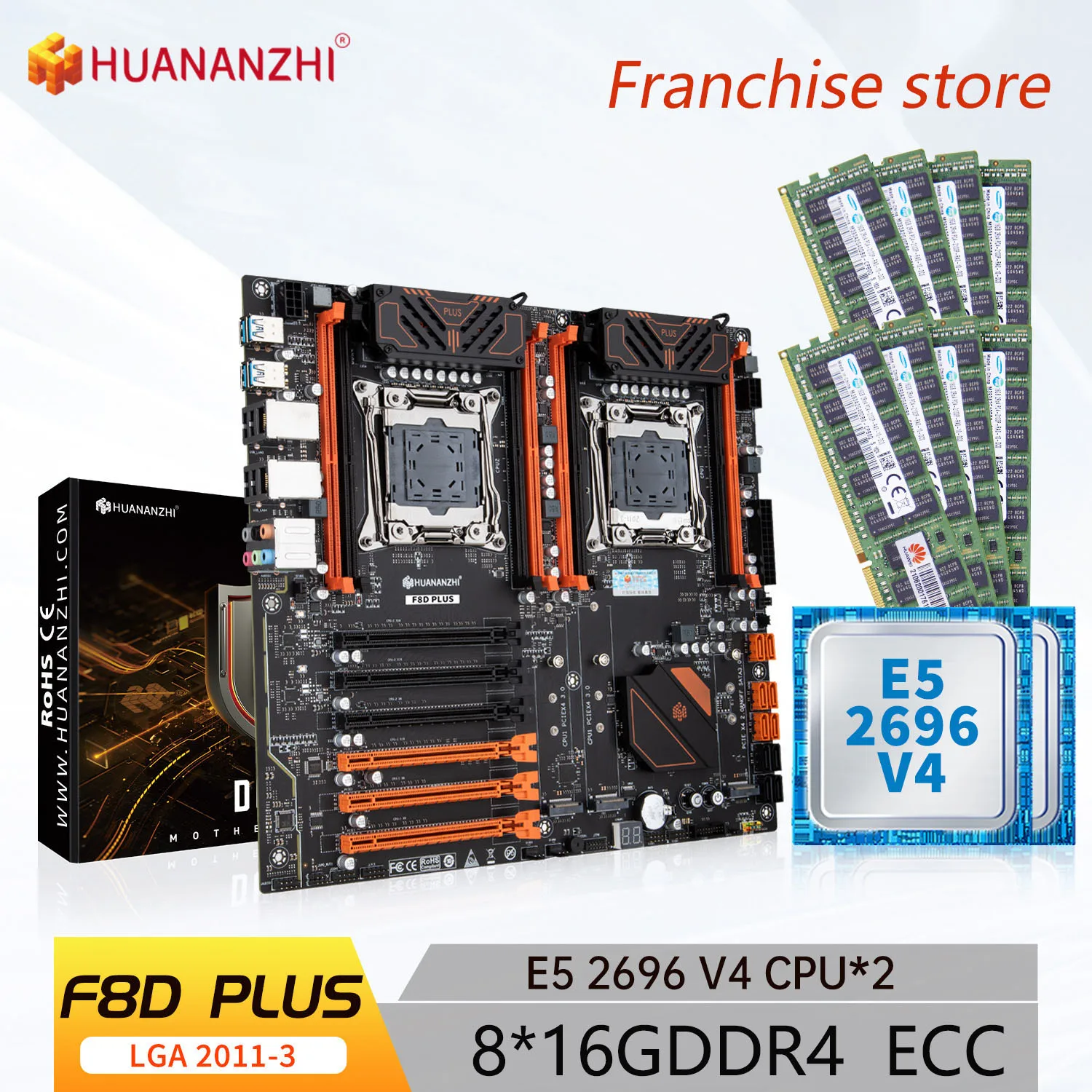 

HUANANZHI-пластинчатая основа X99 F8D PLUS LGA 2011-3 XEON X99 с Intel E5 2696 V4 * 2 с 8x16G DDR4 RECC, комплект с сочетанием памяти