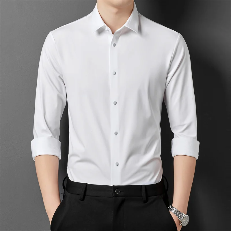 2024 New Stretch Anti-Wrinkle  Men's Shirts Long Sleeve Dress Shirts For Men Slim Fit Social Business Blouse White Shirt