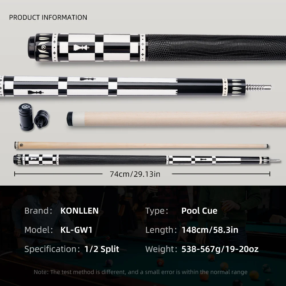 KONLLEN Maple Pool Cue GW1 Series Low Deflection Profession Ultra-smooth Carbon Tube Inside Billiard Pool Sticks with 12mm Tip