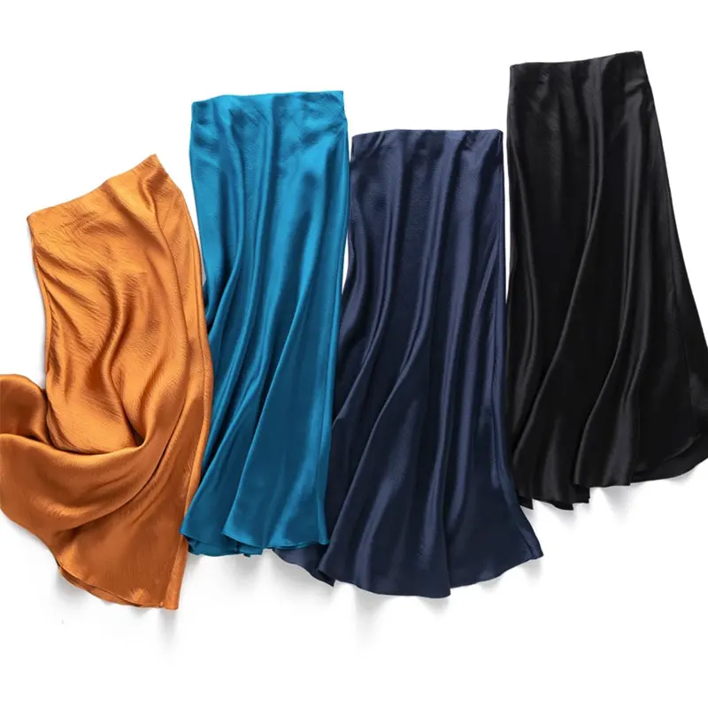 Kobiety jedwabna spódnica 100% jedwab 19 Momme w jednolitym kolorze letnia spódnica plażowa typu Fishtail L XL MM878