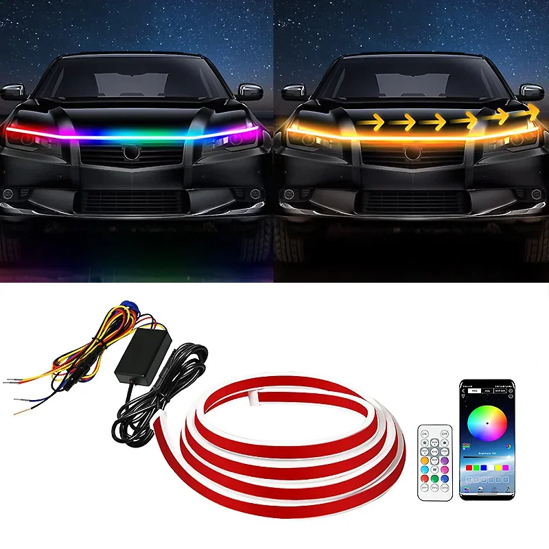Lumière de capot de voiture à LED RVB multicolore, démarrage de balayage dynamique, feux de jour, clignotant, lampe, camion, SUV, télécommande, 12V