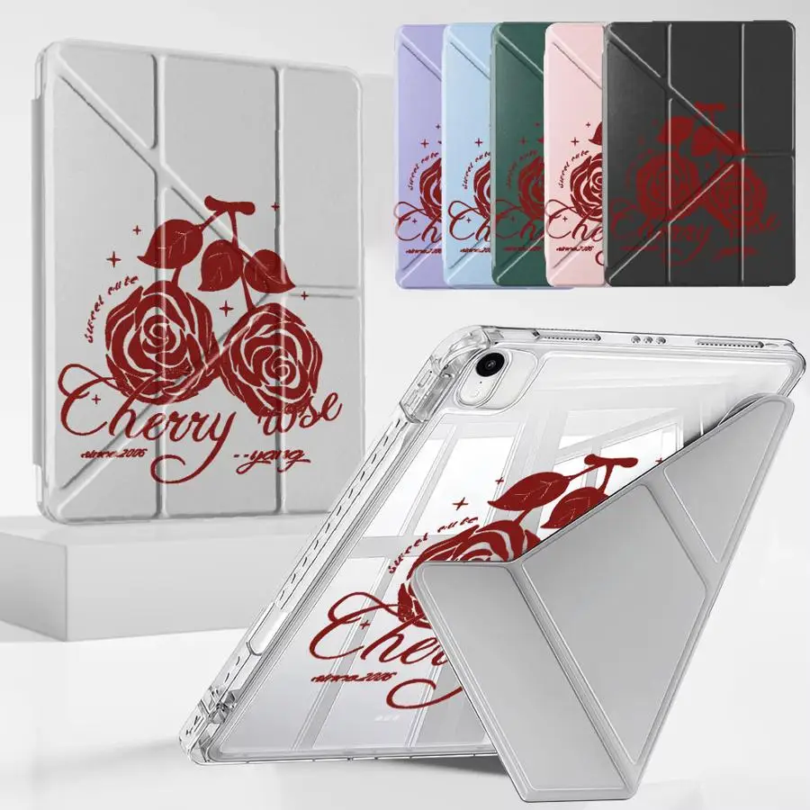 

Tablet Case For iPad Pro 2025 Mini 6 7 Pro 11th 10th 9th 8th 7th 12.9inch Air 4 5 M3 M2 M4 11inch Holder Cover Y-Fold Red Rose