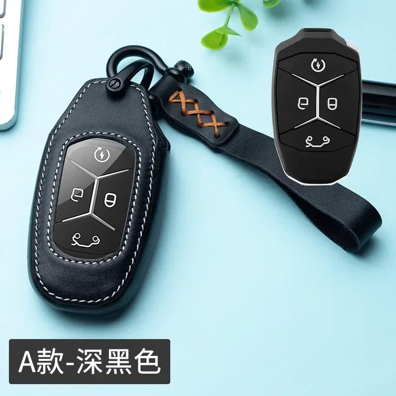 Anti Fall Durable Leather Remote Car Key Case Cover Shell For LYNK & CO 01 02 03 Protective Bag Keychain Auto Accessories