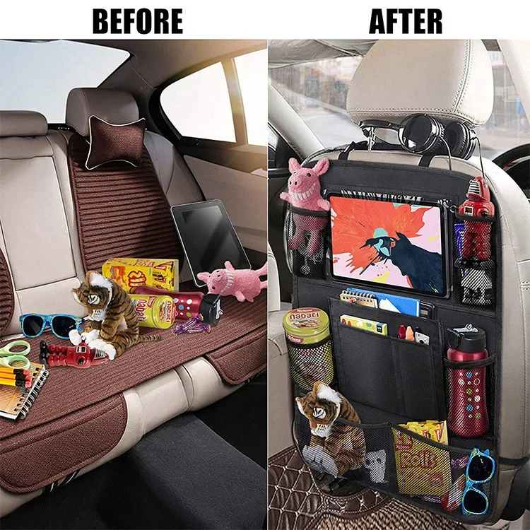 GEFENSI Car Backseat Organizer With Touch Screen Tablet Holder + 9 Storage Pockets Kick Mats Car Seat Back Protectors For Kids T