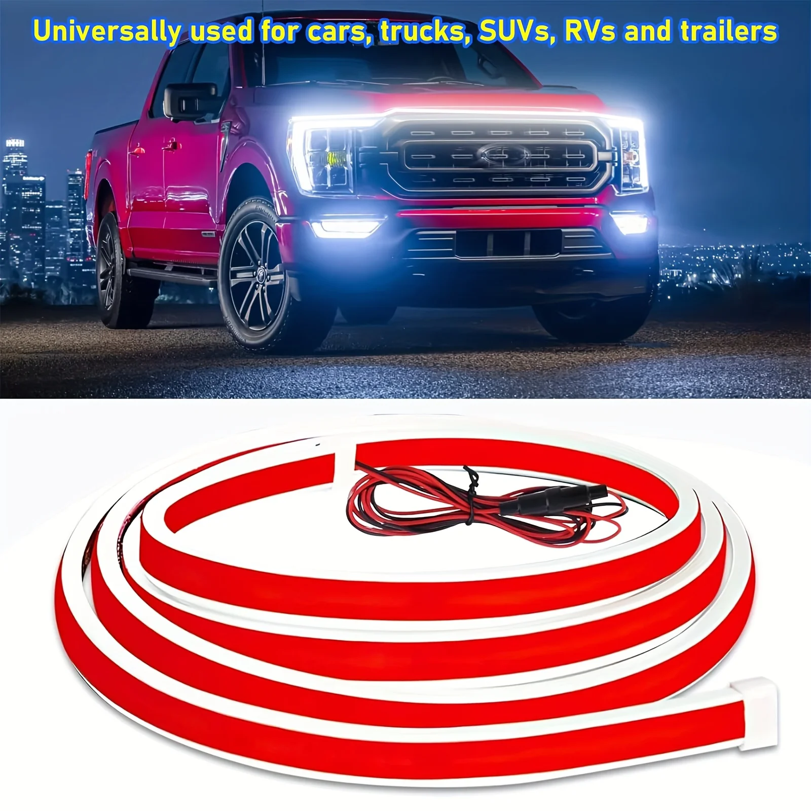 Car Hood White Dynamic LED Strip Exterior Silicone LED Light Flexible Exterior Light Strip with Fuse Protection Auto Accessories