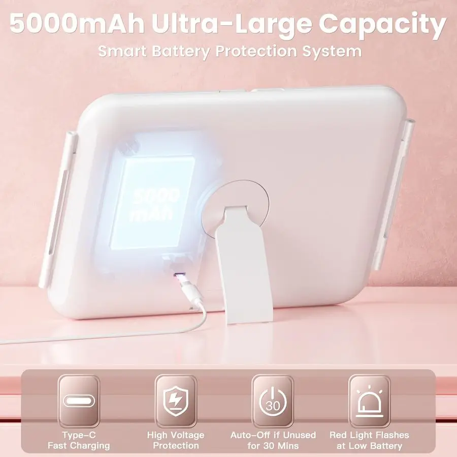 مرآة مكياج مضاءة للسفر، مرايا مكبرة قابلة لإعادة الشحن بقدرة 5000 مللي أمبير في الساعة 1X 3X 10X، 3 ألوان مضيئة للتعتيم بدون خطوات، U #6